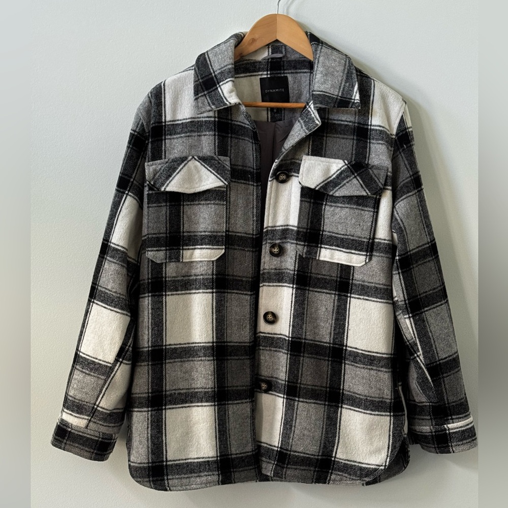 Dynamite Monochrome Oversized Plaid Shirt Jacket